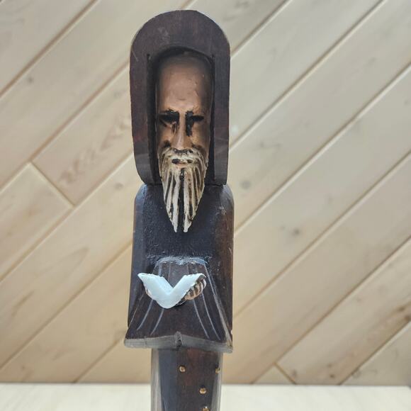 Vintage Carved Wood Monk Religious Figure Holding Bible W/Rosary Statue Priest - Picture 5 of 8